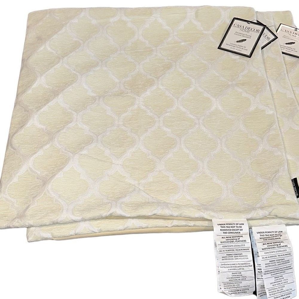 "New" Lot Of 3 Casa Decor Home 24x24 Beige Yellow Decorative Accent Pillowcases